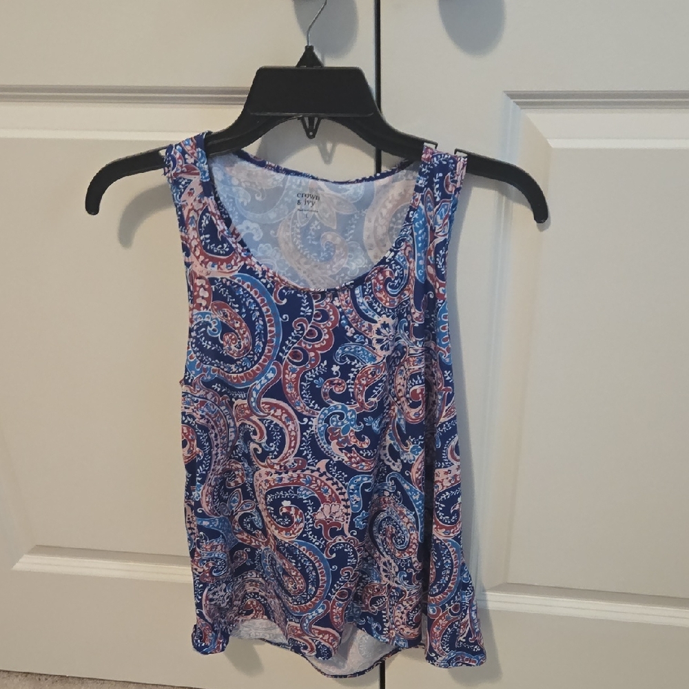 crown & ivy Blue and Red Paisley Tank Top